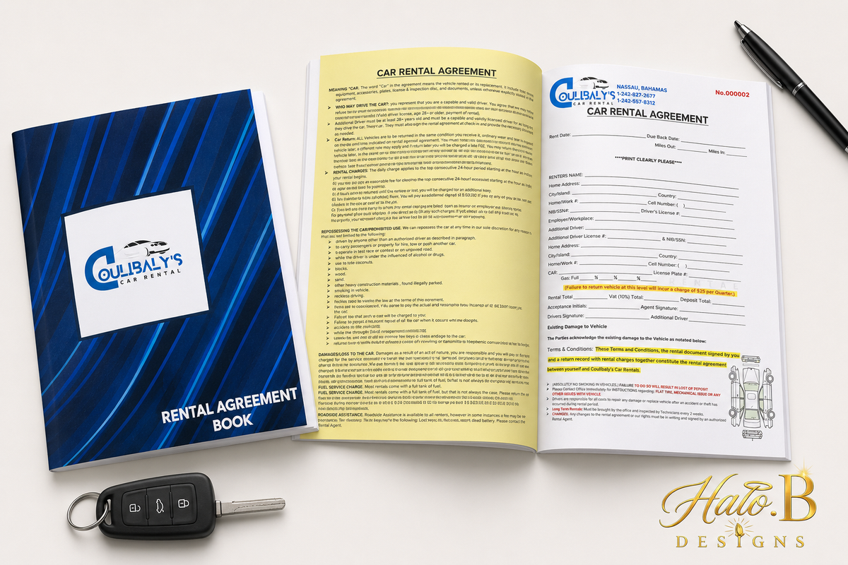 Custom branded rental agreement and receipt book