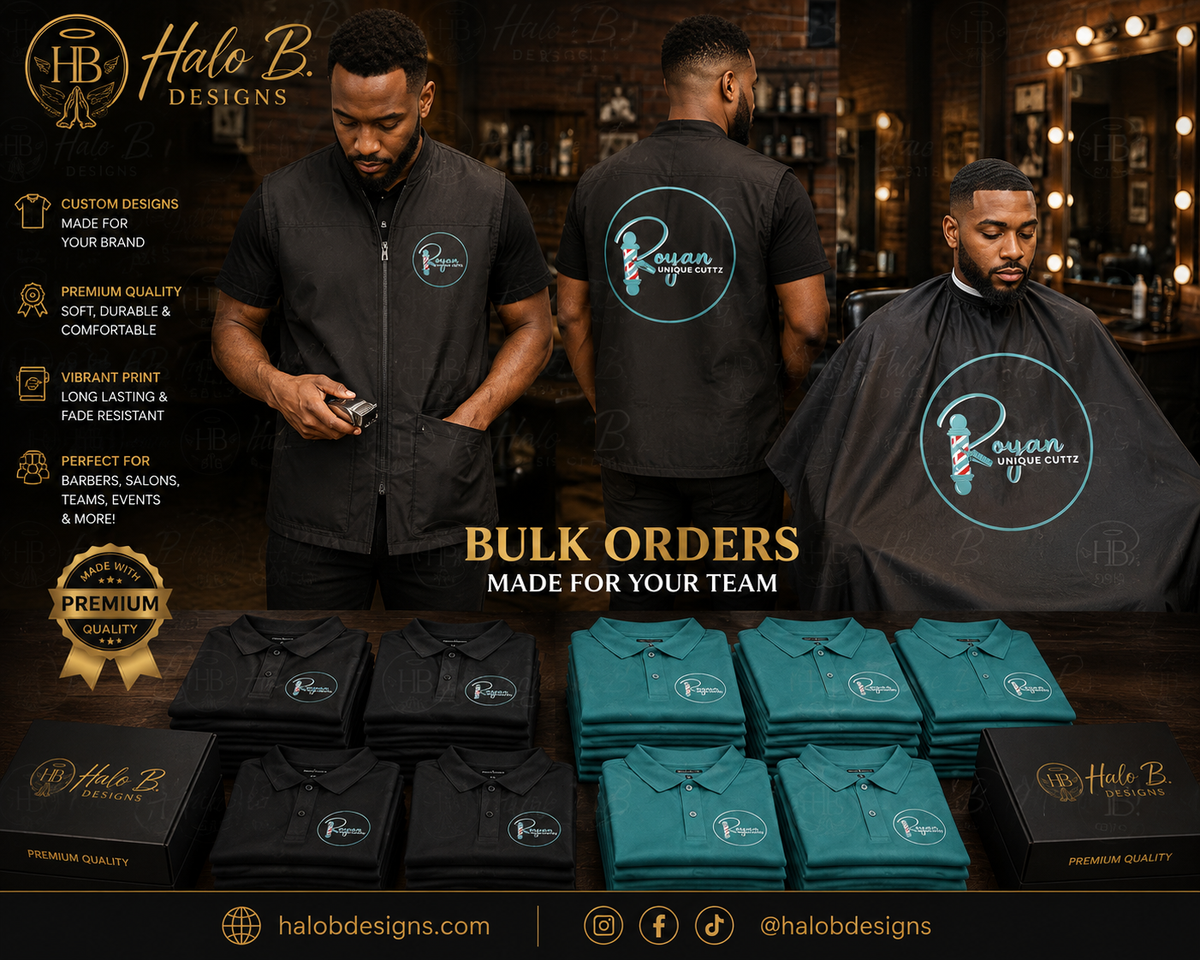 Custom Barber Vest, Client Cape & Team Apparel Branding