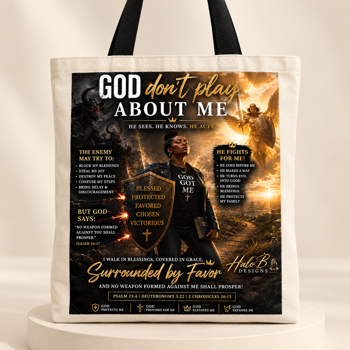 God Don't Play About Me Christian canvas tote bag