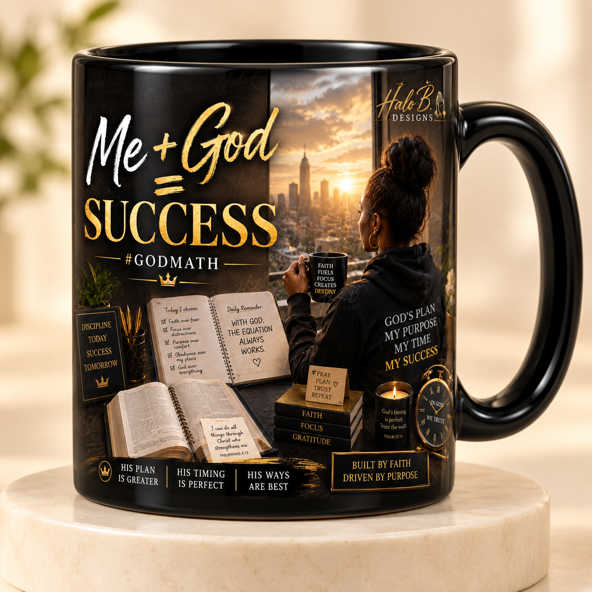 Me plus God equals Success GodMath black coffee mug