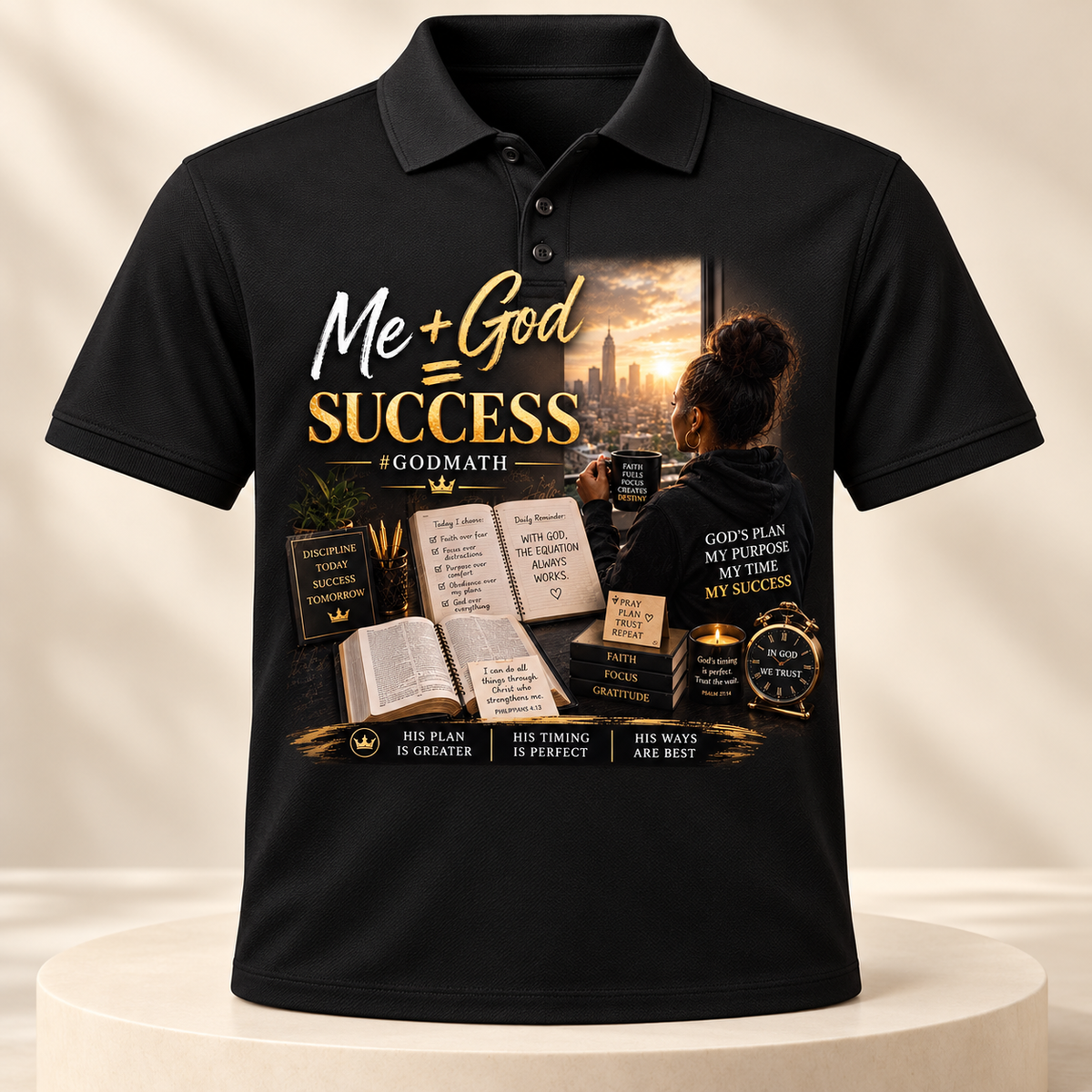 Me plus God equals Success GodMath Christian polo shirt