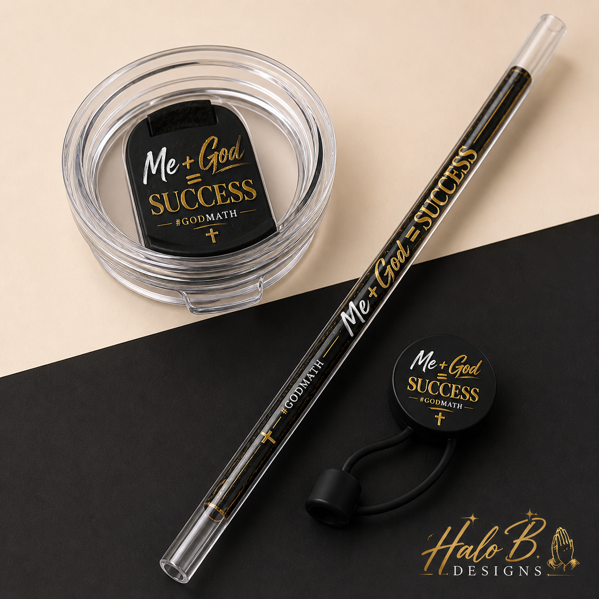Me plus God equals Success 40oz lid topper printed sublimation straw and removable straw topper