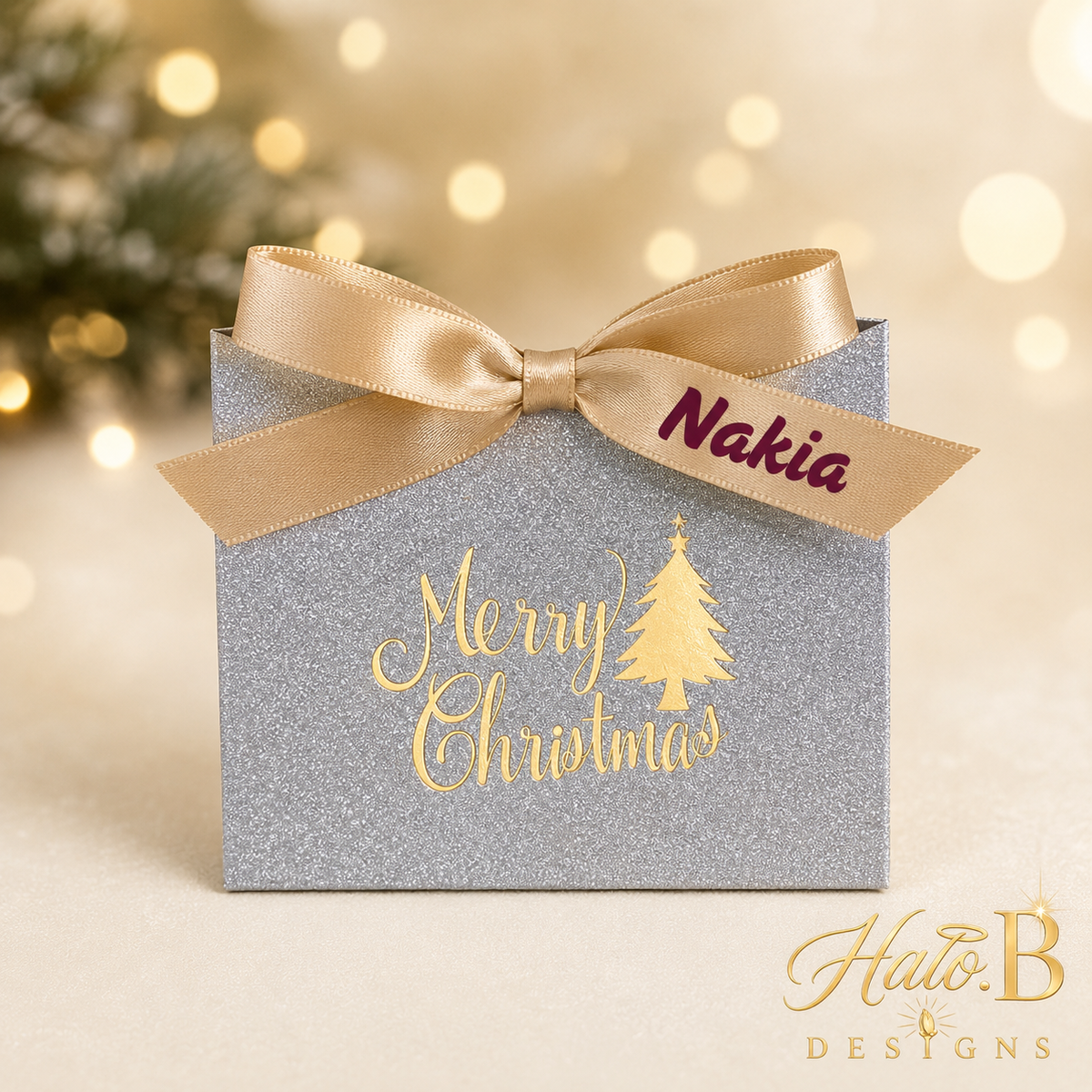 Nakia silver glitter personalized Christmas gift box