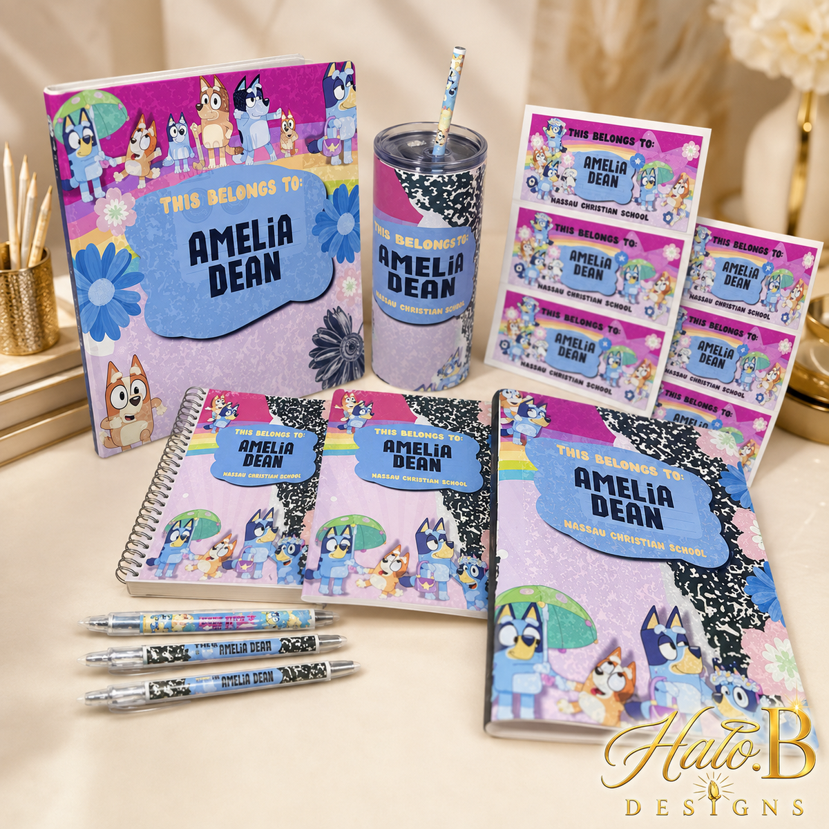 Personalized matching school supply collection