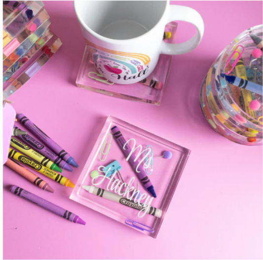 Personalized Glitter Pencil Teacher Coaster