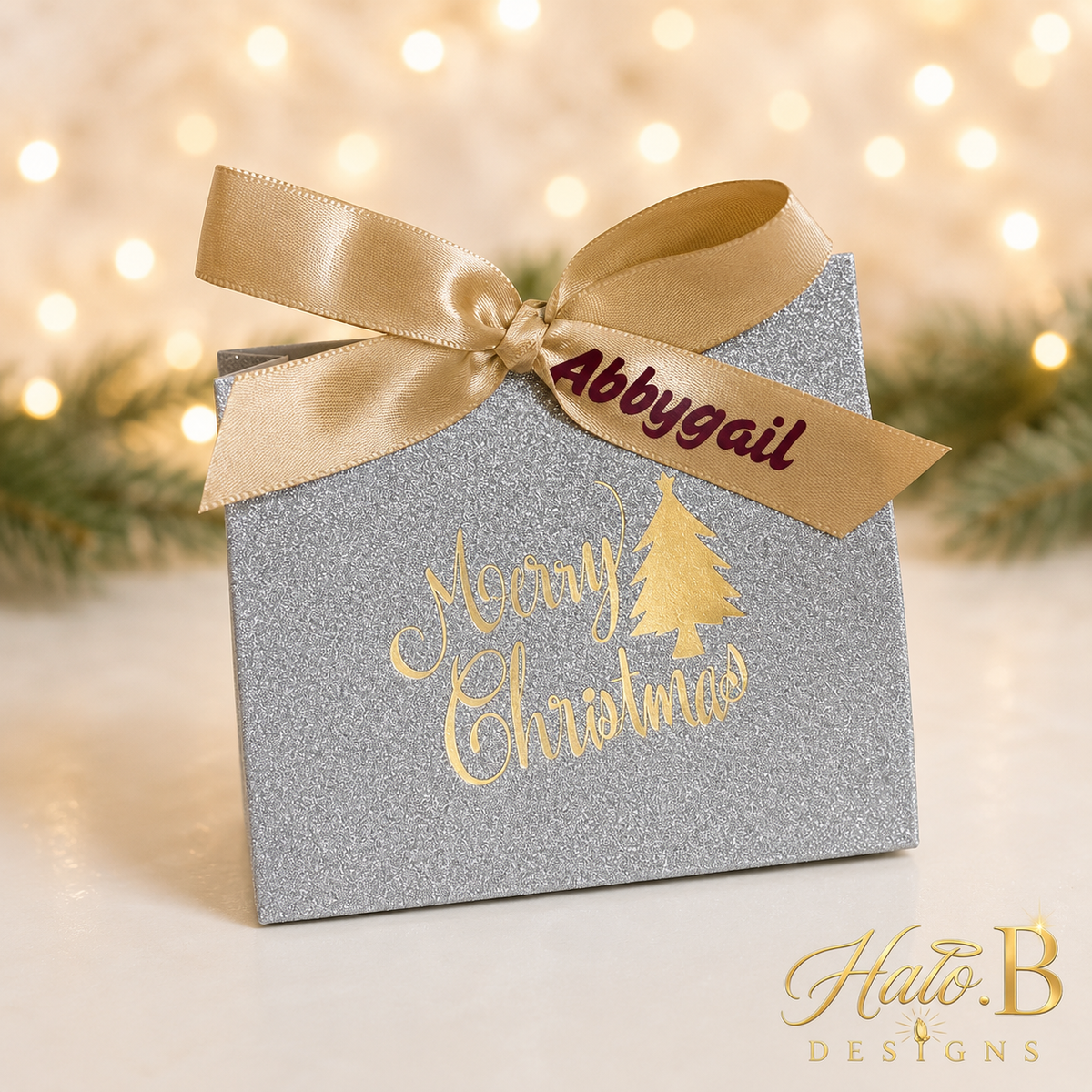 Abbygail silver glitter personalized Christmas gift box