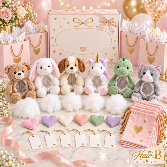 Halo B Designs Build-Your-Own Plush Party Kit premium product display