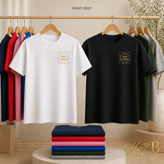 DTF T-shirts with add logo placeholders for front-crest printing