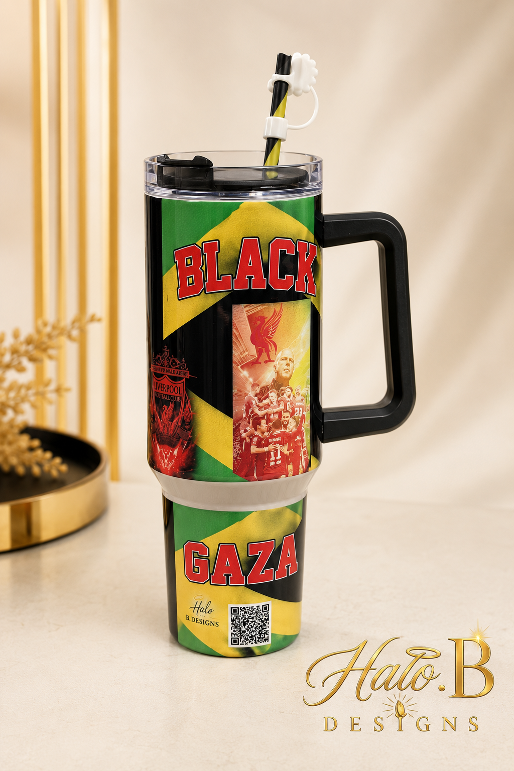 Custom Jamaica inspired 40 oz handled tumbler