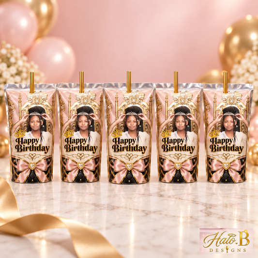 Halo B Designs Custom Juice Pouch Party Favors premium product display