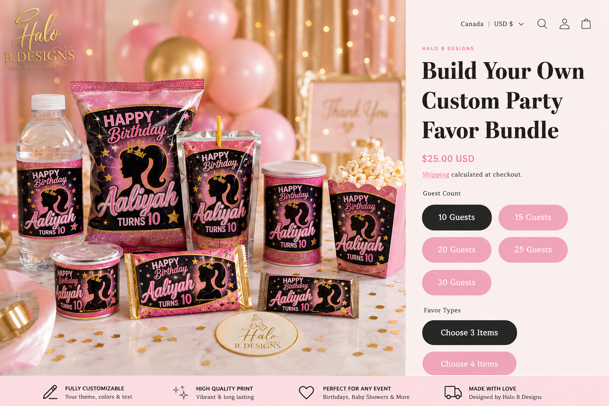 Custom party favour bundle collection