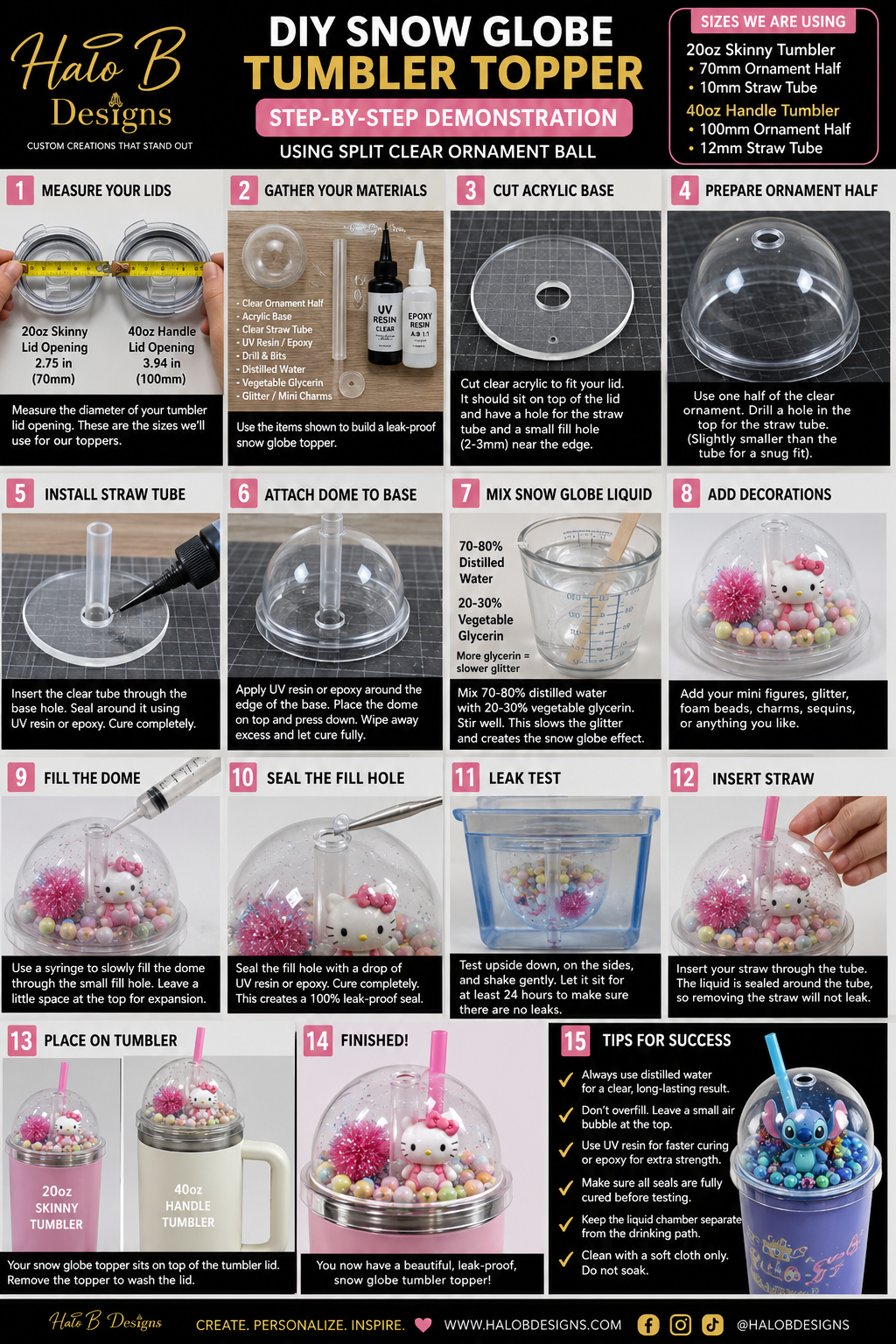 Custom snow-globe style tumbler lid topper
