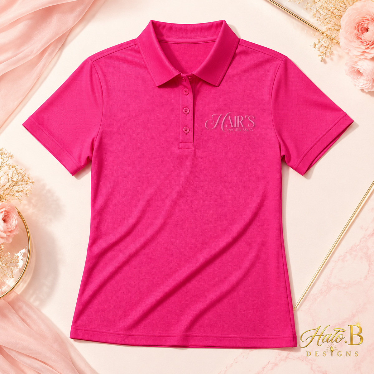 Fuchsia beauty business polo with tonal logo