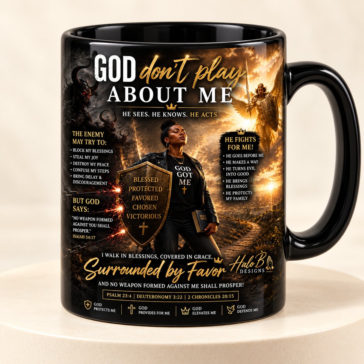 God Don't Play About Me black coffee mug