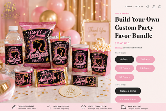 Halo B Designs Build Your Own Custom Party Favor Bundle personalized party favors