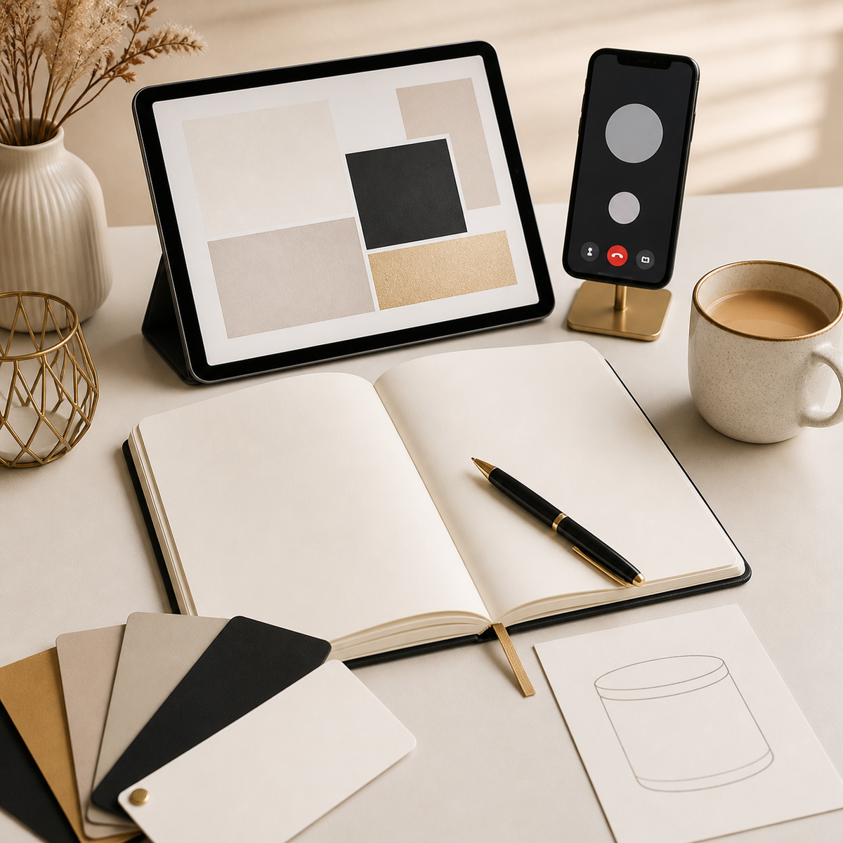 Creative consultation workspace for custom products, gift planning and branding