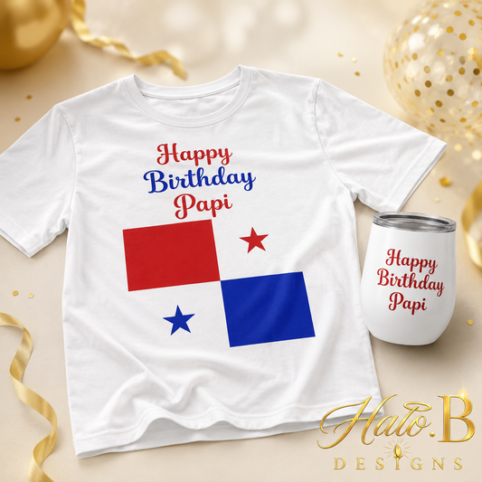 Matching personalized birthday T-shirt and tumbler set