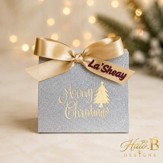 Personalized silver glitter Christmas gift box