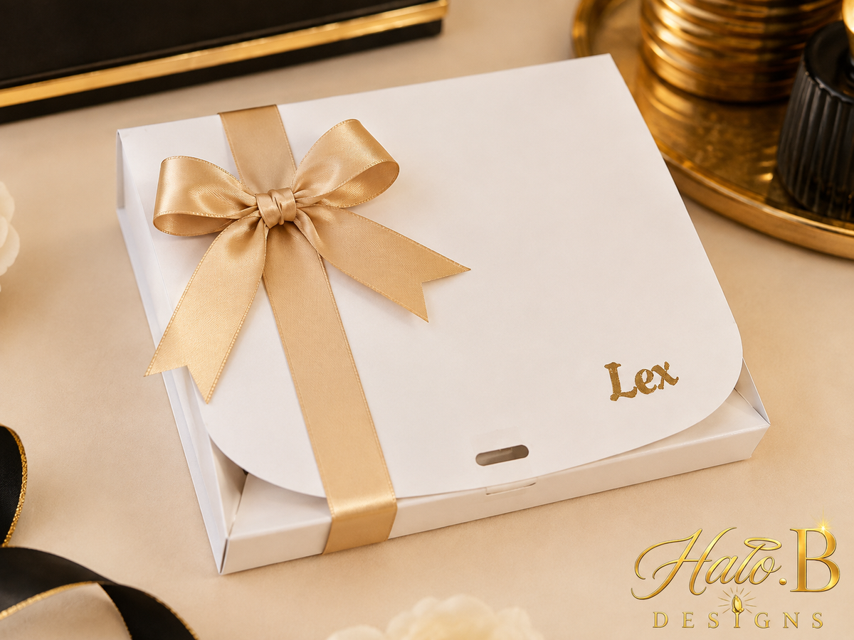 Lex personalized gift box with champagne ribbon