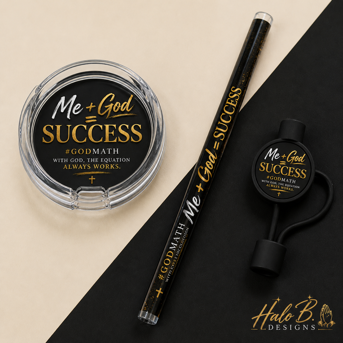 Me plus God equals Success 20oz lid topper printed sublimation straw and removable straw topper