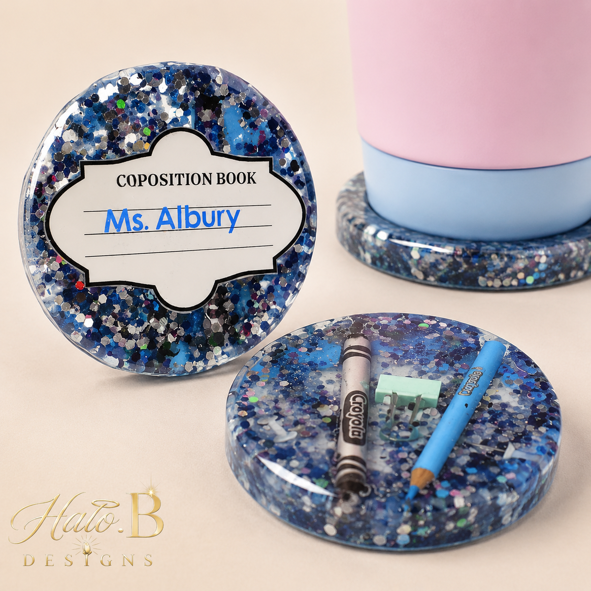 Personalized glitter resin tumbler
