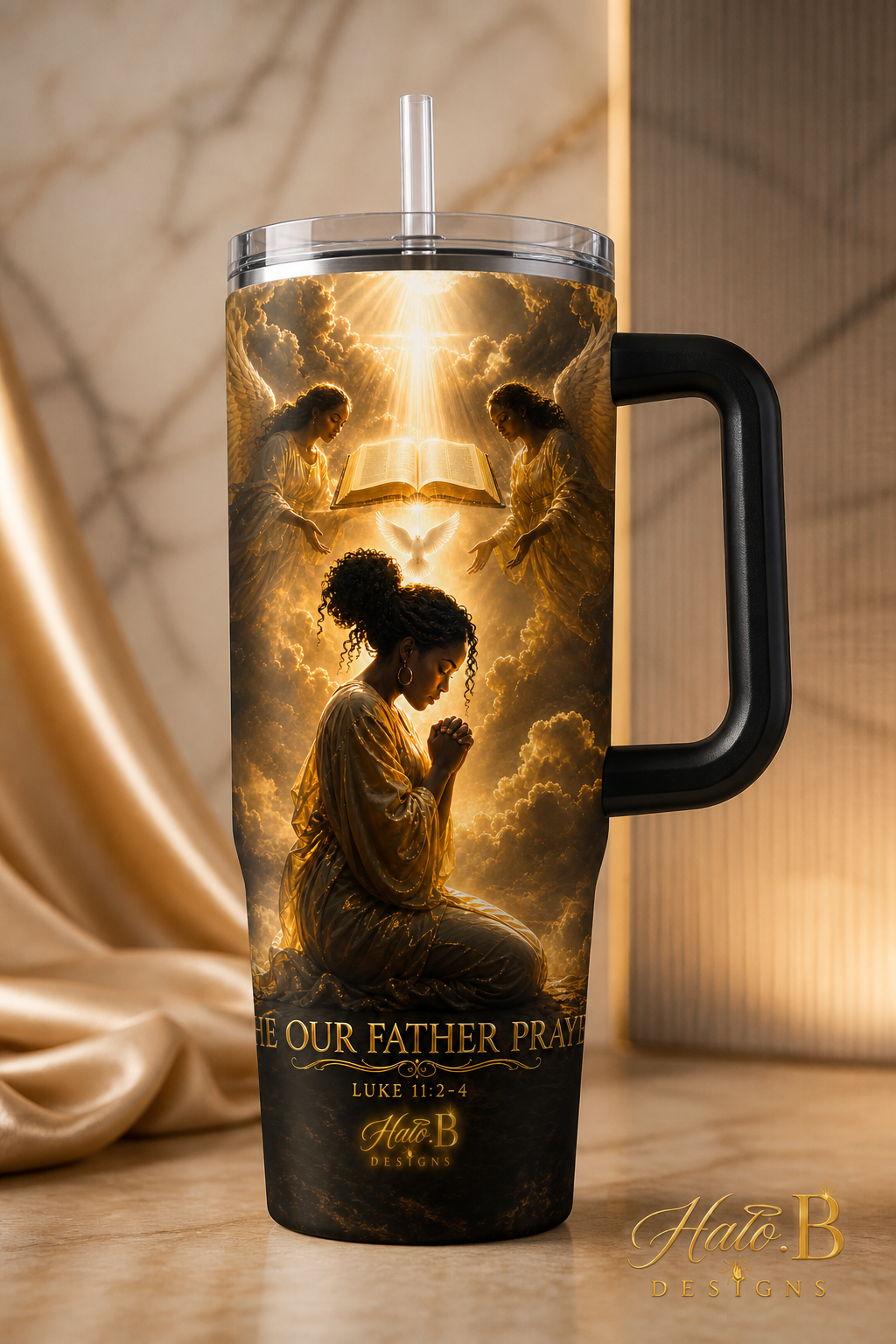 Our Father Prayer Luke 11:2–4 40 oz handled Christian tumbler