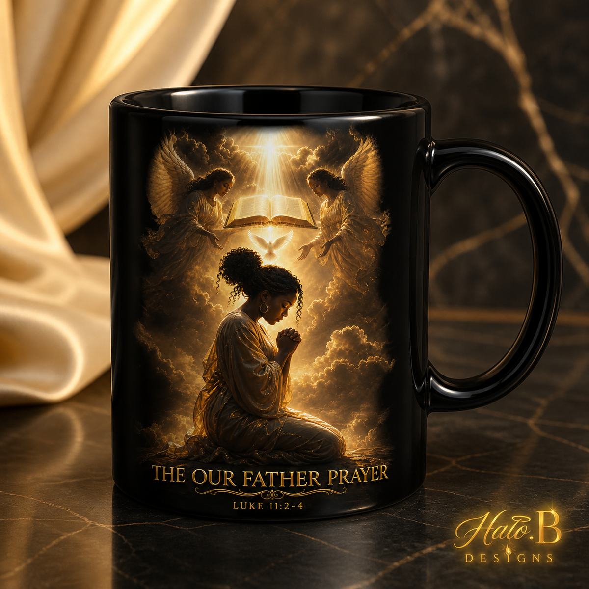 Our Father Prayer black Christian mug