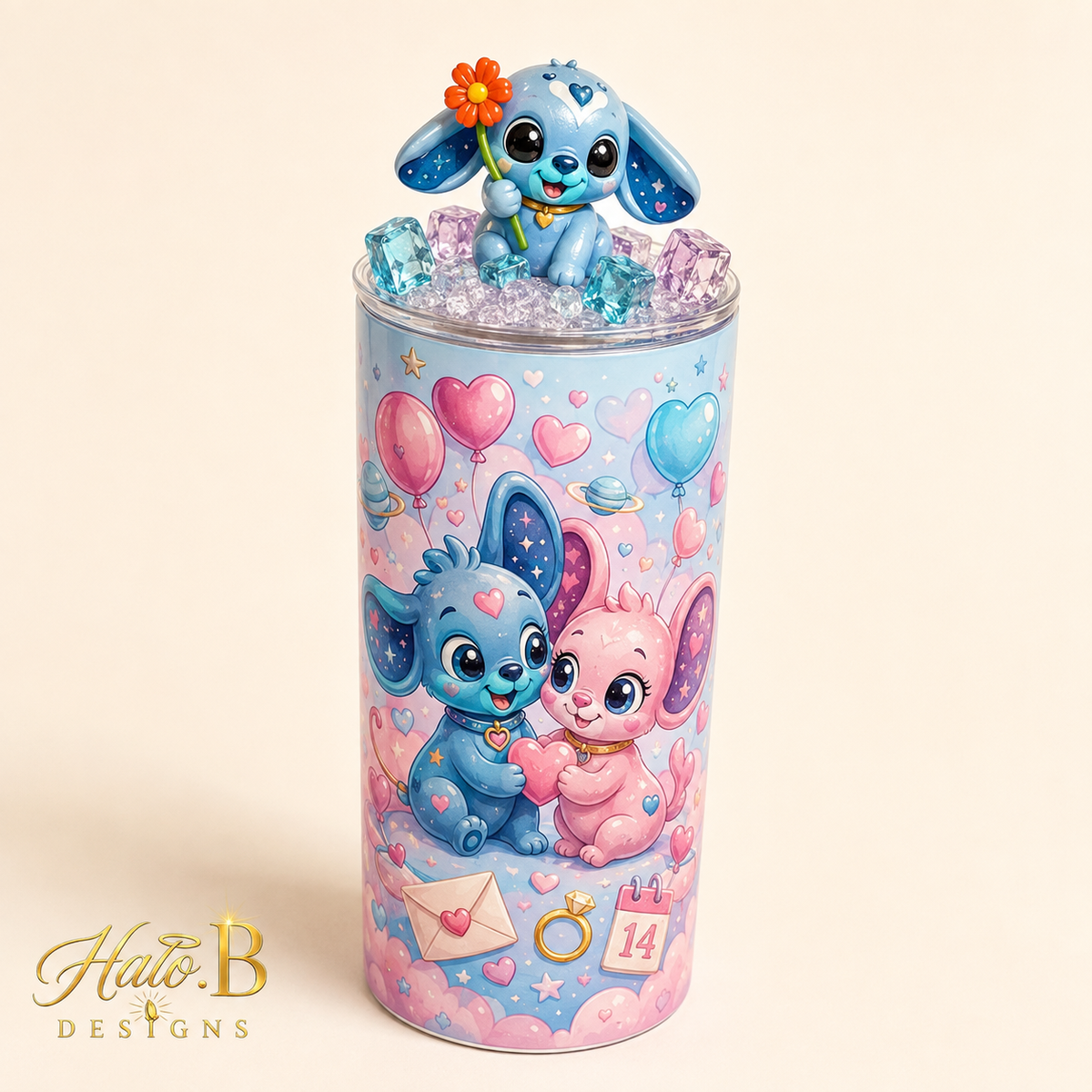 Pastel character tumbler with custom resin topper