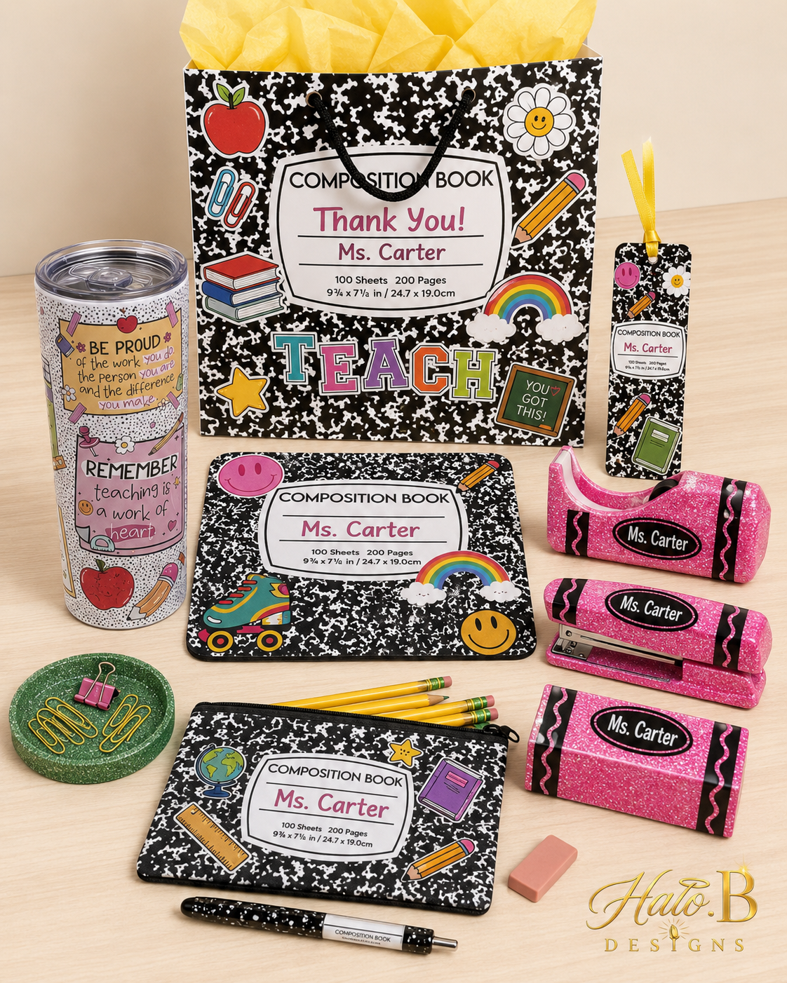 Personalized composition book teacher gift collection