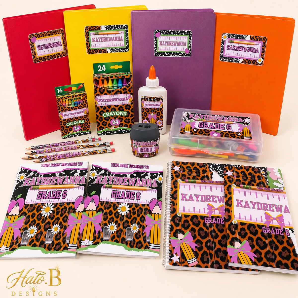 Personalized Grade 6 school supply collection