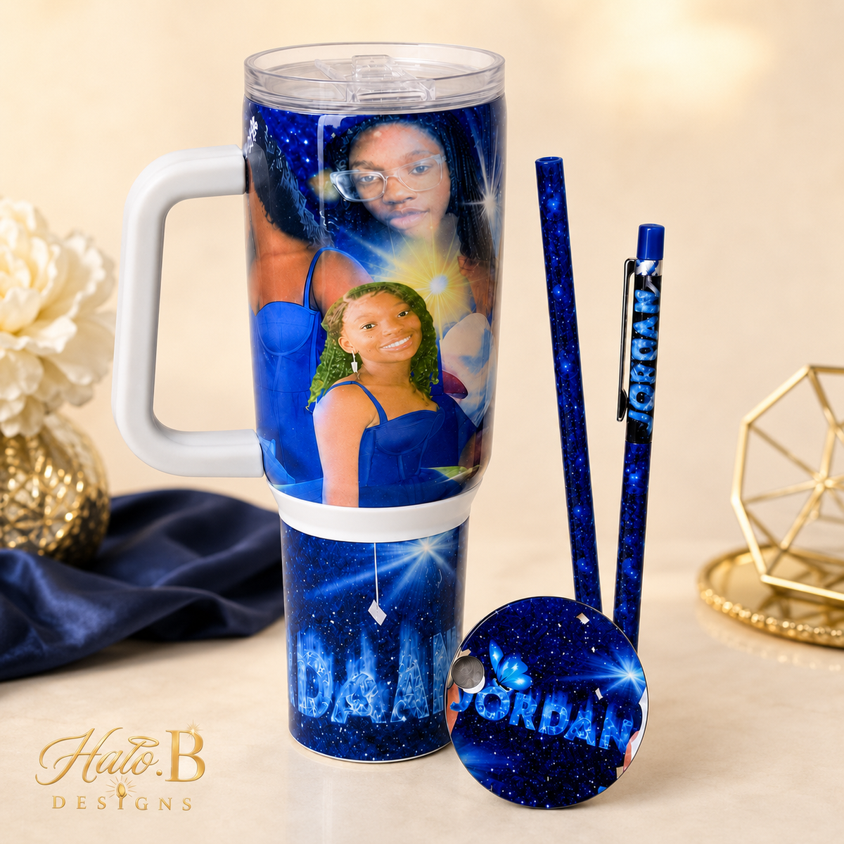 Personalized galaxy photo travel mug gift set