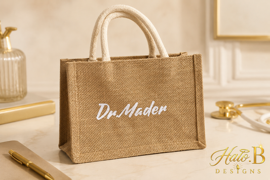 Personalized mini jute gift tote with rope handles