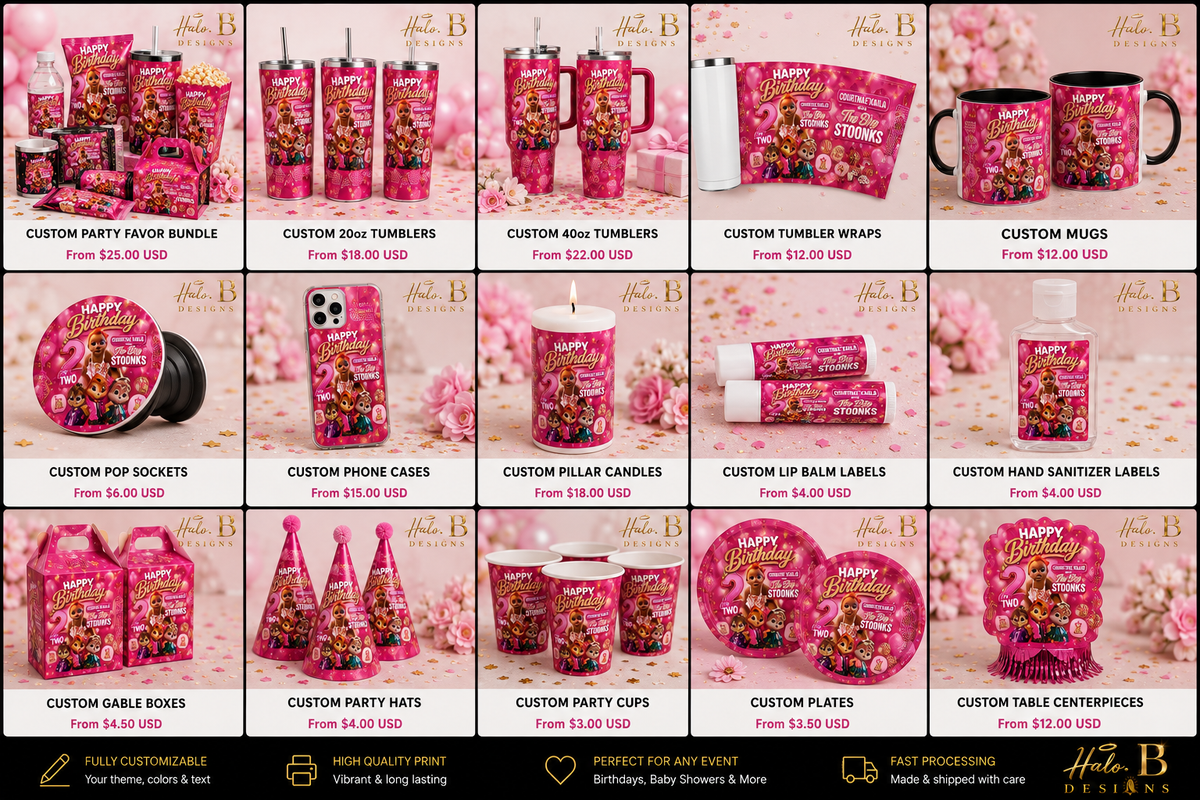 Pink customized birthday party favour collection