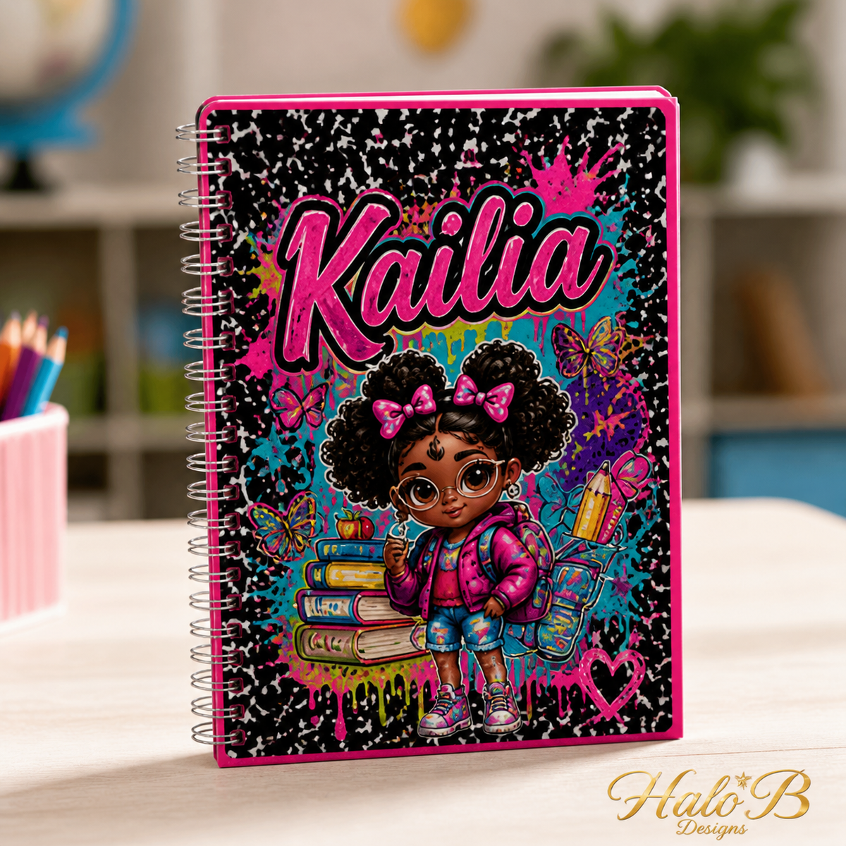 Personalized Back-to-School Spiral Notebook by Halo B Designs
