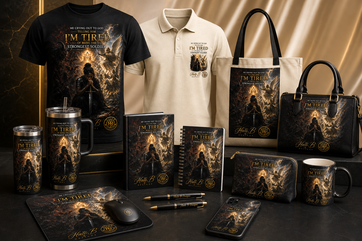 Strongest Soldier design shown across customizable Halo B Designs products