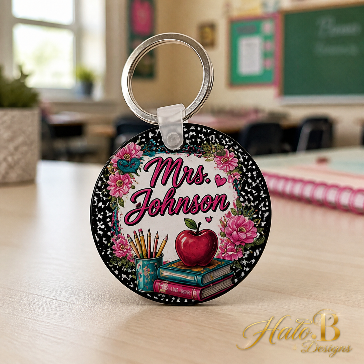 Personalized Teacher Keychain by Halo B Designs