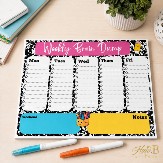 Personalized teacher weekly planner board with new gold Halo B Designs watermark