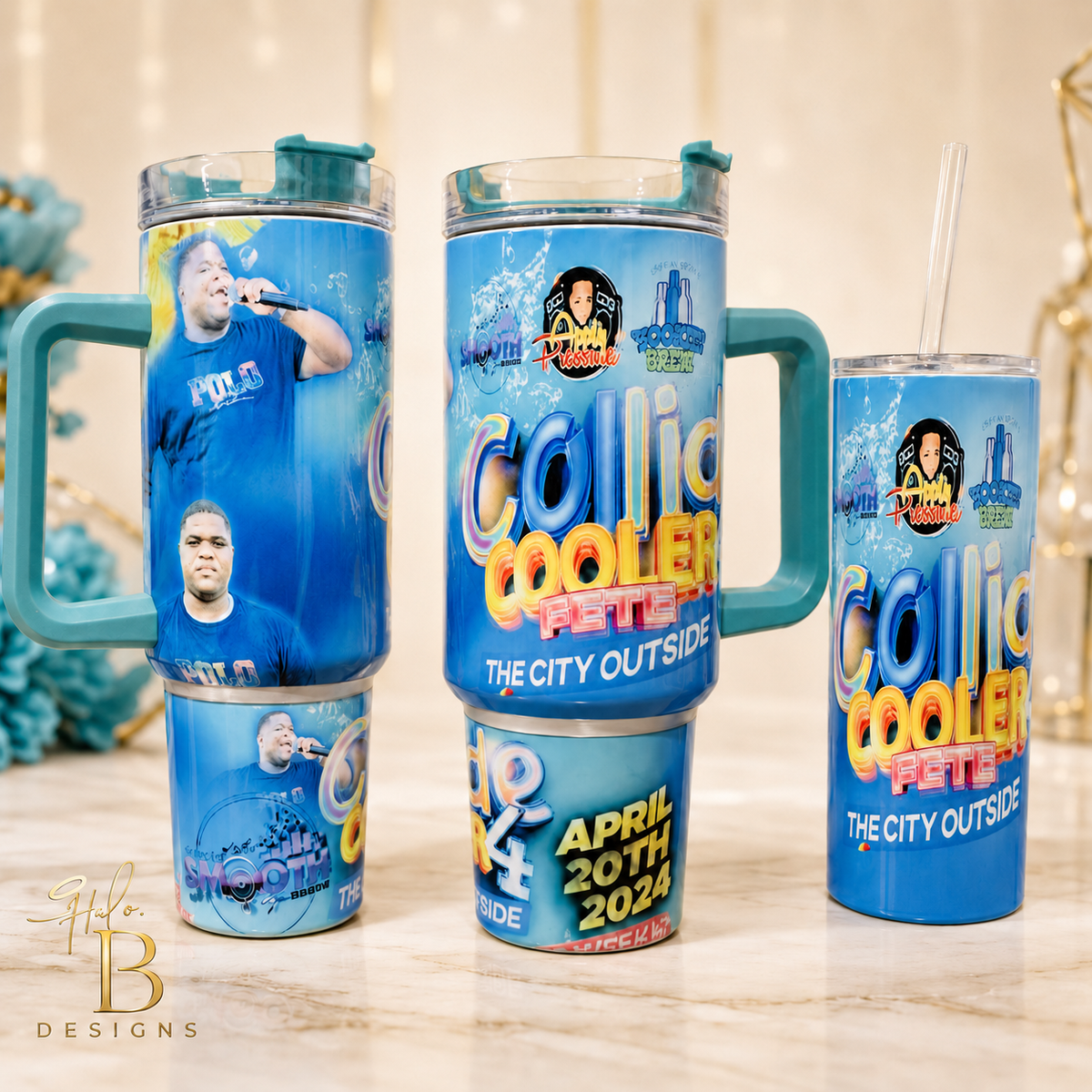 Coordinated teal personalized event tumblers