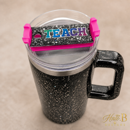 Personalized tumbler lid name topper with new gold Halo B Designs watermark