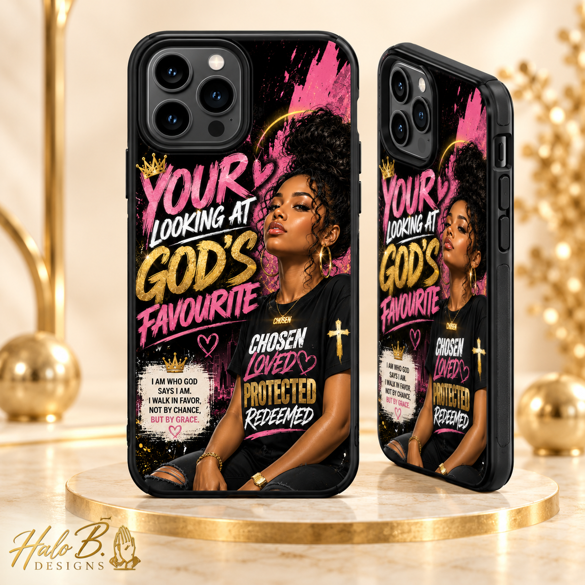 You're Looking at God's Favourite Christian phone case shown from two angles